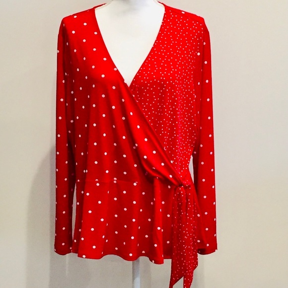 Susan Graver Tops - Susan Graver Red Polka Dot Blouse Top size XL